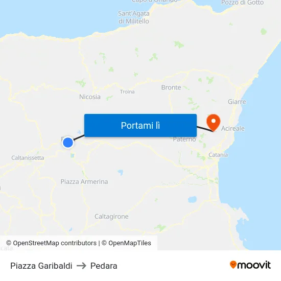 Piazza Garibaldi to Pedara map