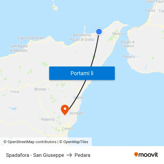 Spadafora - San Giuseppe to Pedara map