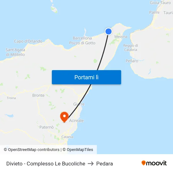 Divieto - Complesso Le Bucoliche to Pedara map