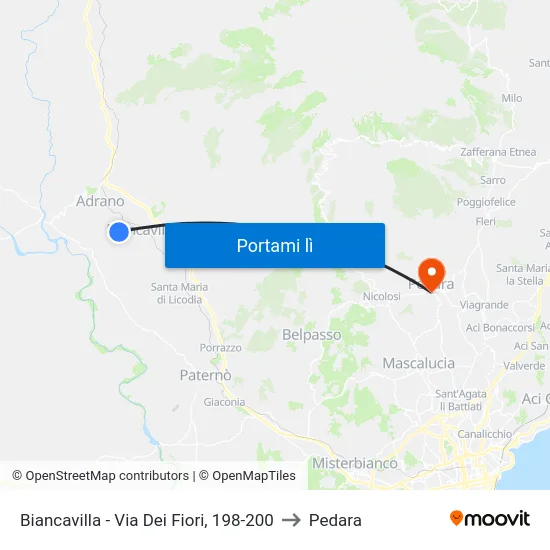 Biancavilla - Via Dei Fiori, 198-200 to Pedara map