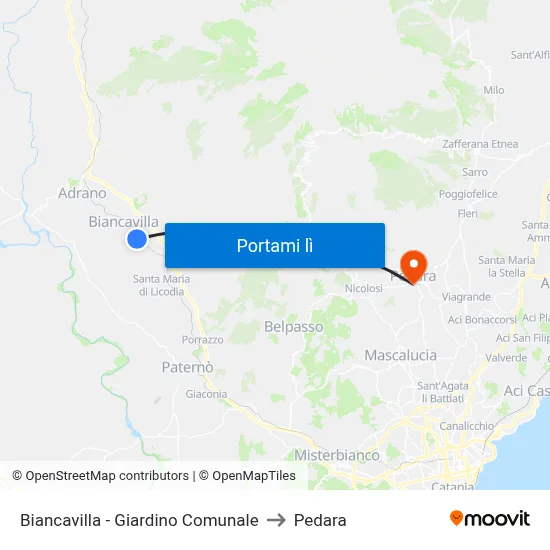 Biancavilla - Giardino Comunale to Pedara map