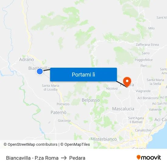 Biancavilla - P.za Roma to Pedara map