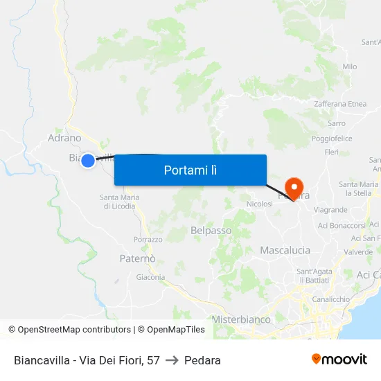 Biancavilla - Via Dei Fiori, 57 to Pedara map