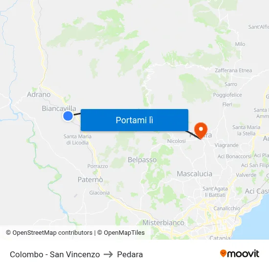 Colombo - San Vincenzo to Pedara map