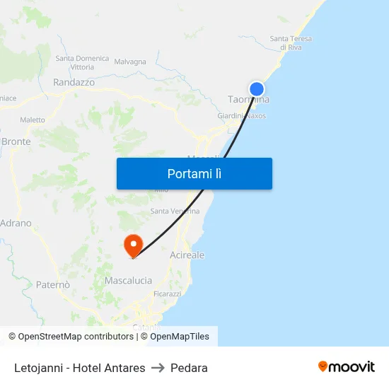 Letojanni - Hotel Antares to Pedara map