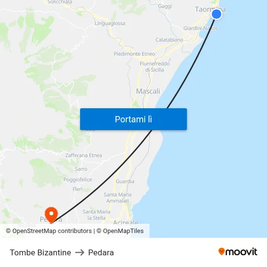 Tombe Bizantine to Pedara map