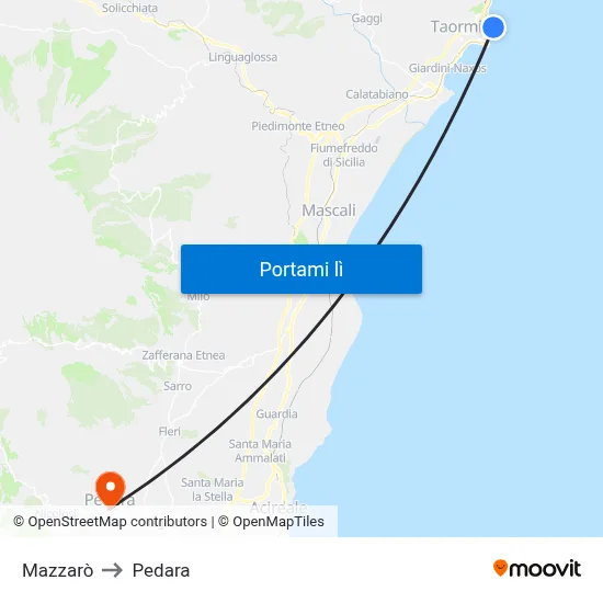 Mazzarò to Pedara map
