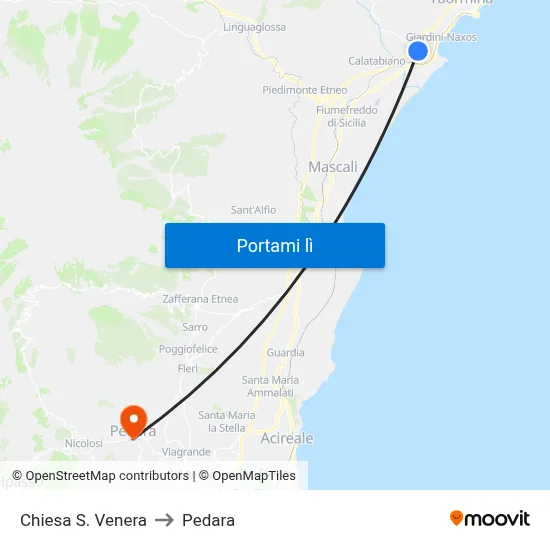 Chiesa S. Venera to Pedara map