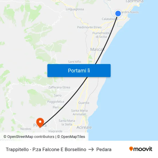 Trappitello - P.za Falcone E Borsellino to Pedara map
