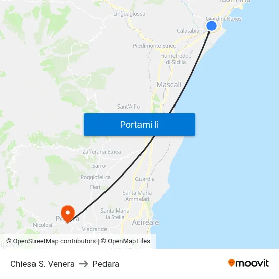 Chiesa S. Venera to Pedara map