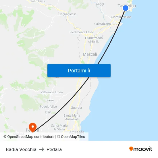 Badia Vecchia to Pedara map