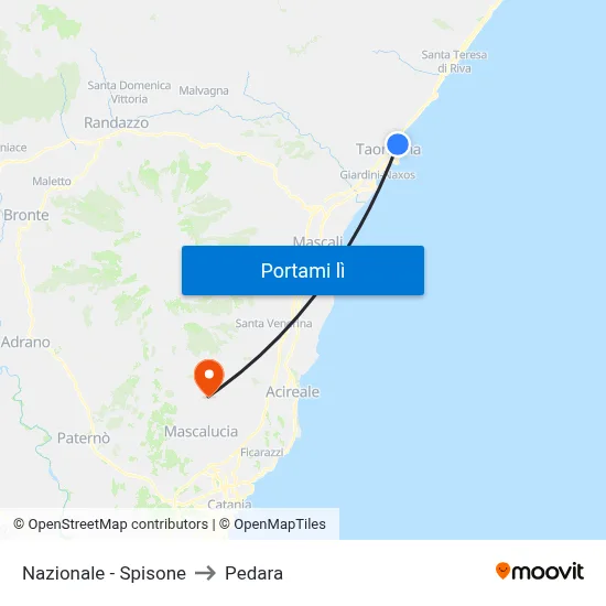 Nazionale - Spisone to Pedara map