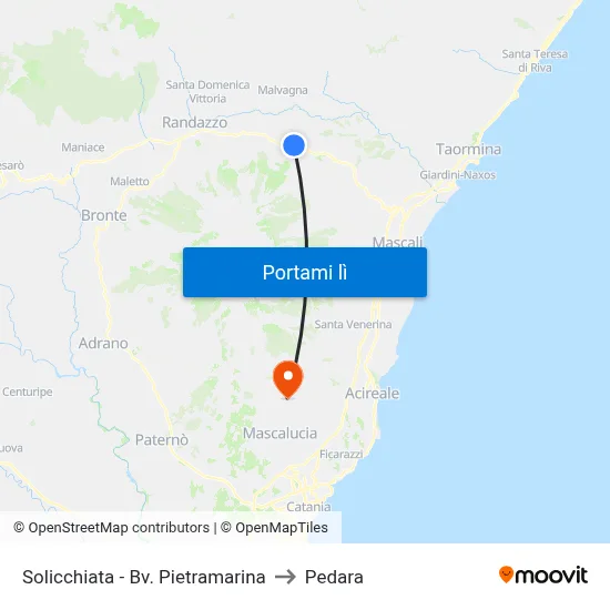 Solicchiata - Bv. Pietramarina to Pedara map