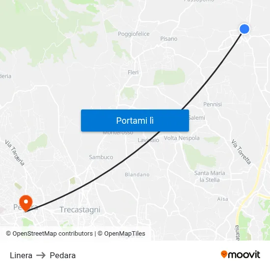 Linera to Pedara map