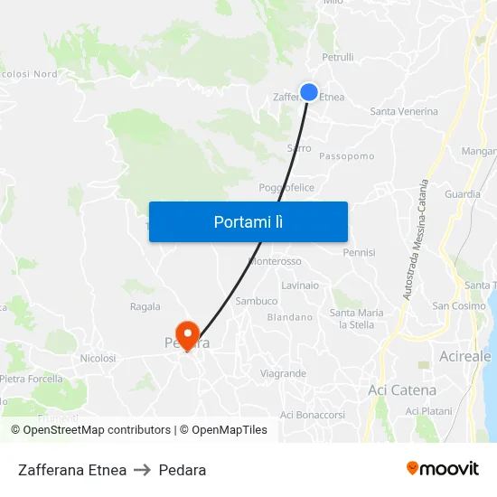 Zafferana Etnea to Pedara map