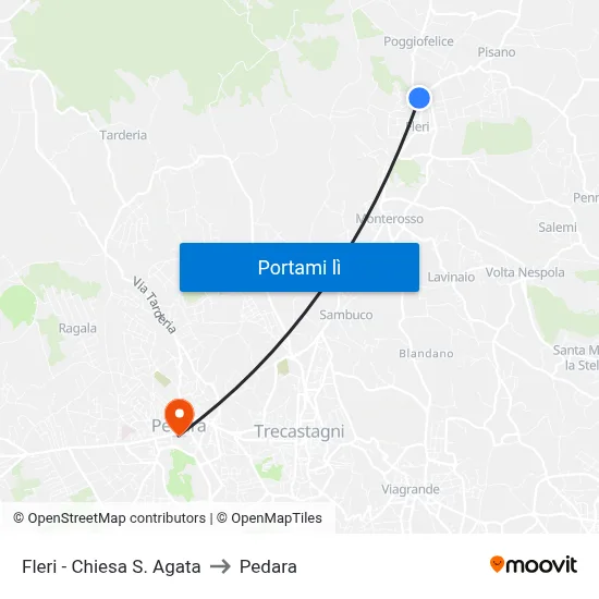 Fleri - Chiesa S. Agata to Pedara map