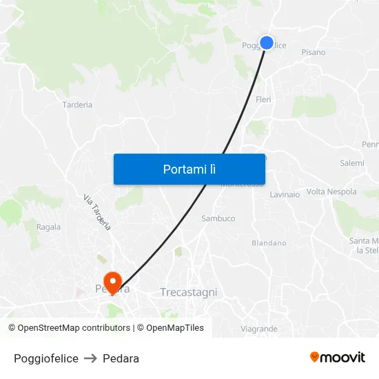 Poggiofelice to Pedara map