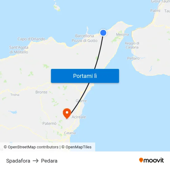 Spadafora to Pedara map