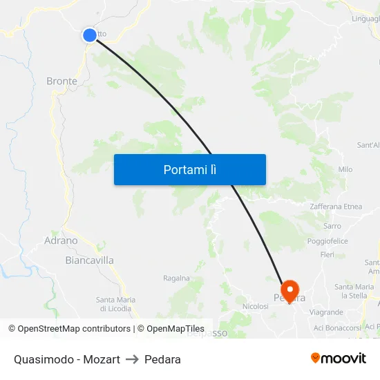 Quasimodo - Mozart to Pedara map