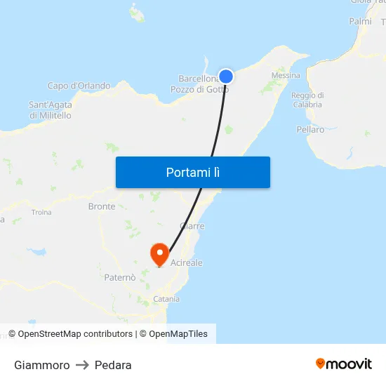 Giammoro to Pedara map