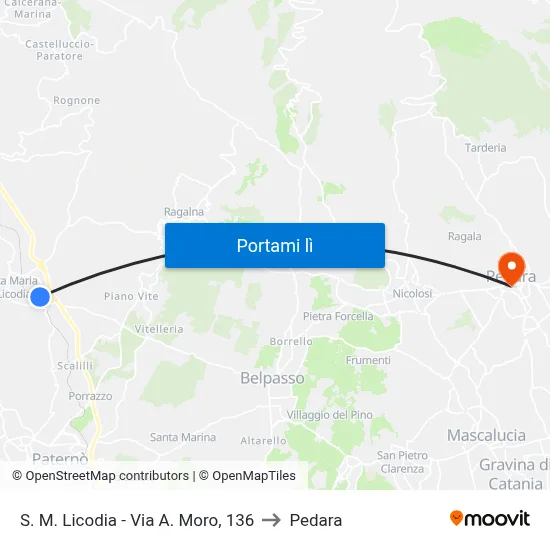 S. M. Licodia - Via A. Moro, 136 to Pedara map