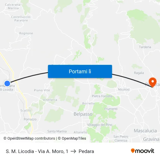 S. M. Licodia - Via A. Moro, 1 to Pedara map