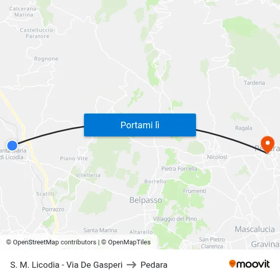 S. M. Licodia  - Via De Gasperi to Pedara map
