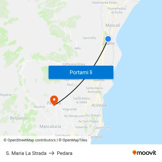 S. Maria La Strada to Pedara map