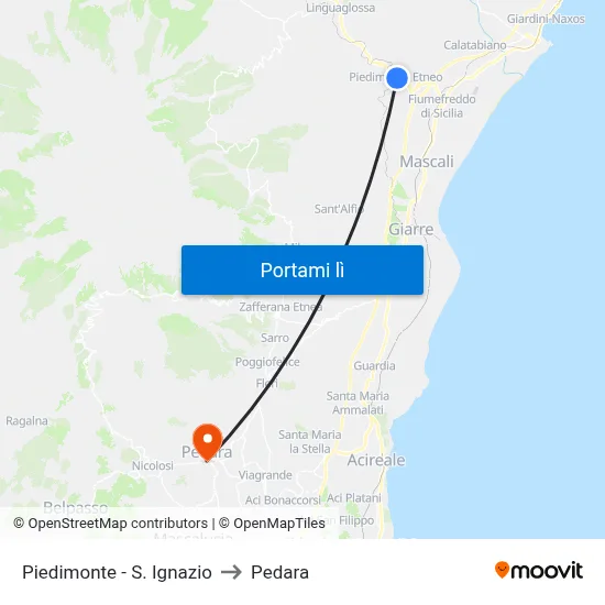 Piedimonte - S. Ignazio to Pedara map