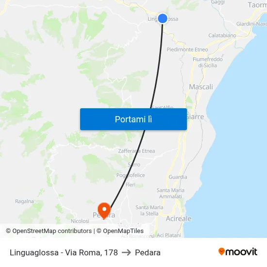 Linguaglossa - Via Roma, 178 to Pedara map