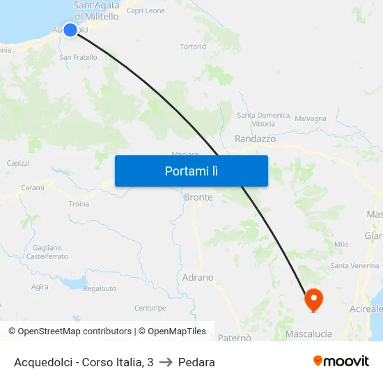 Acquedolci - Italia / Murialdo to Pedara map
