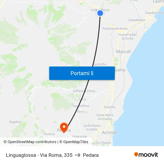 Linguaglossa - Via Roma, 335 to Pedara map