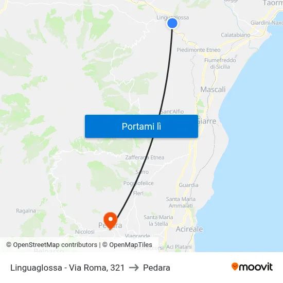Linguaglossa - Via Roma, 321 to Pedara map