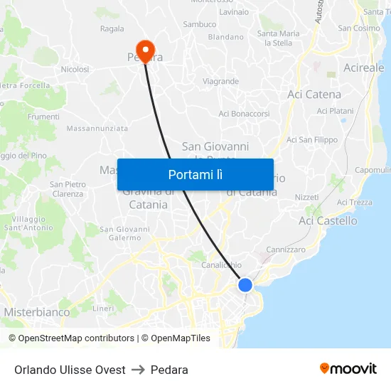 Orlando Ulisse Ovest to Pedara map
