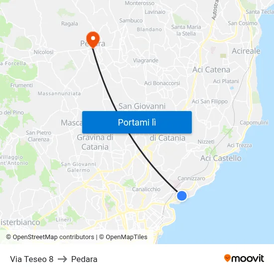 Via Teseo 8 to Pedara map