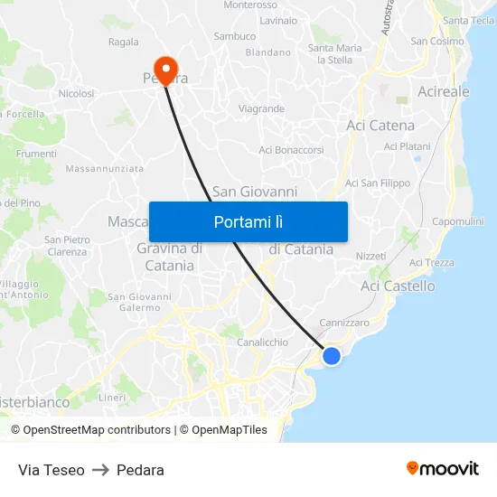 Via Teseo to Pedara map