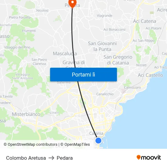 Colombo Aretusa to Pedara map