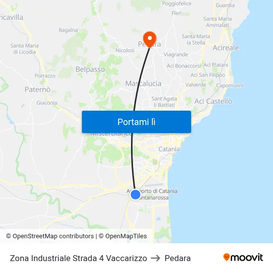 Zona Industriale Strada 4 Vaccarizzo to Pedara map