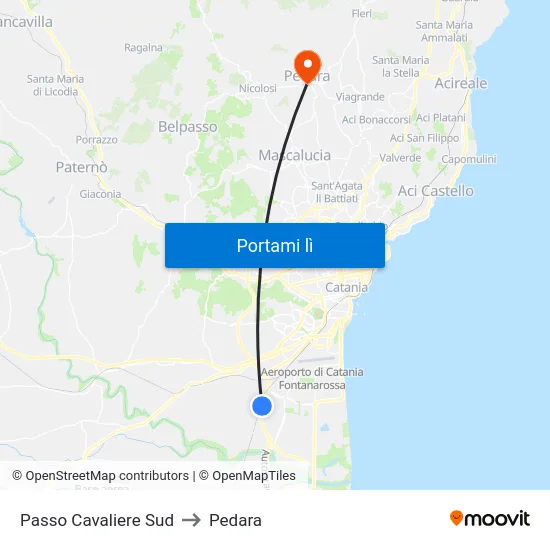 Passo Cavaliere Sud to Pedara map