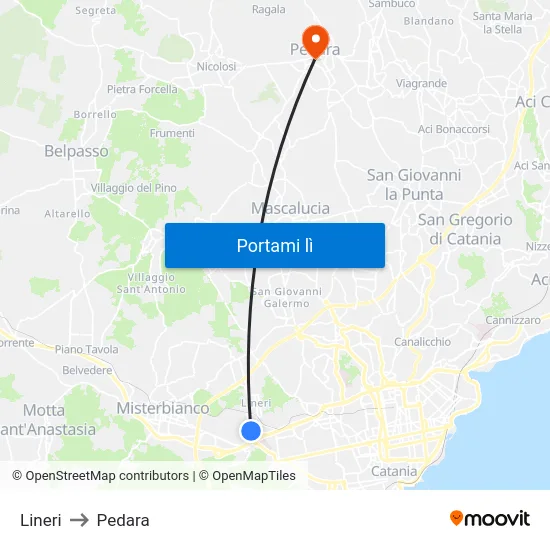 Lineri to Pedara map