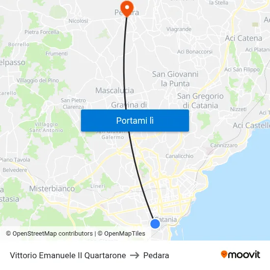 Vittorio Emanuele II Quartarone to Pedara map