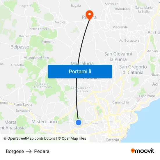 Borgese to Pedara map