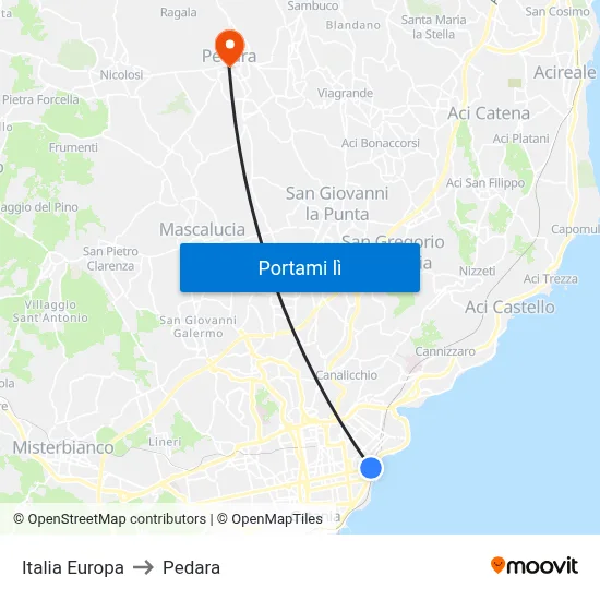 Italia Europa to Pedara map