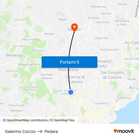 Galermo Coccio to Pedara map