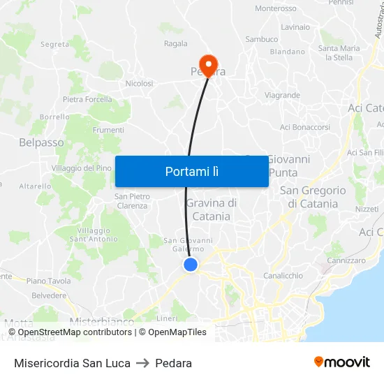 Misericordia San Luca to Pedara map