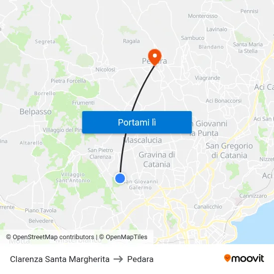 Clarenza Santa Margherita to Pedara map