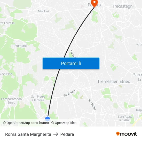 Roma Santa Margherita to Pedara map