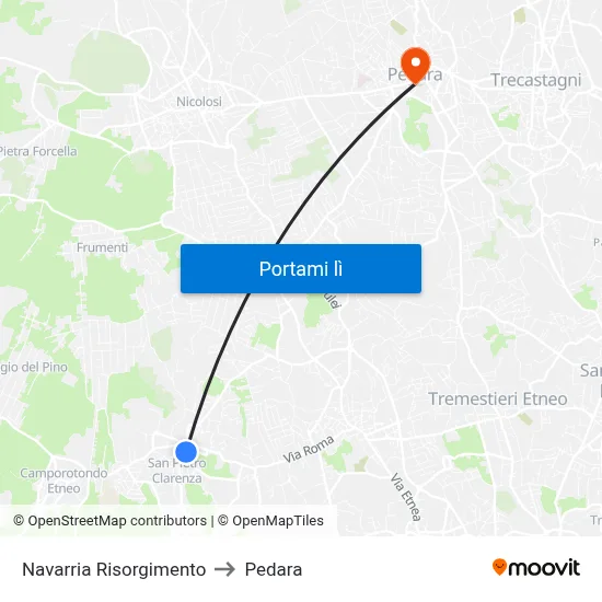 Navarria Risorgimento to Pedara map