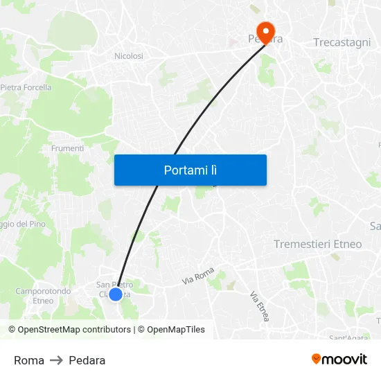 Roma to Pedara map