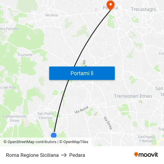 Roma Regione Siciliana to Pedara map